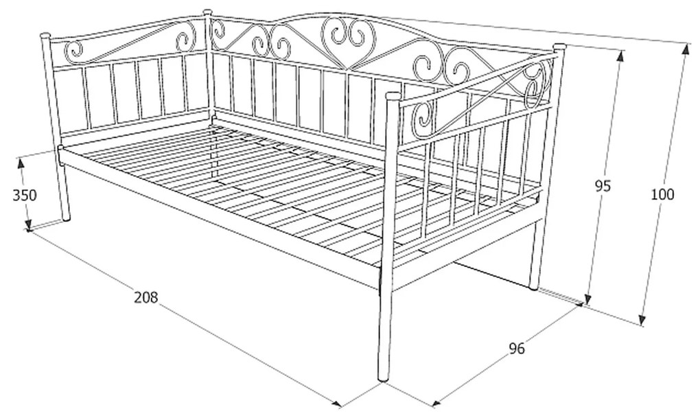 Kovová postel Birma 90x200 černá