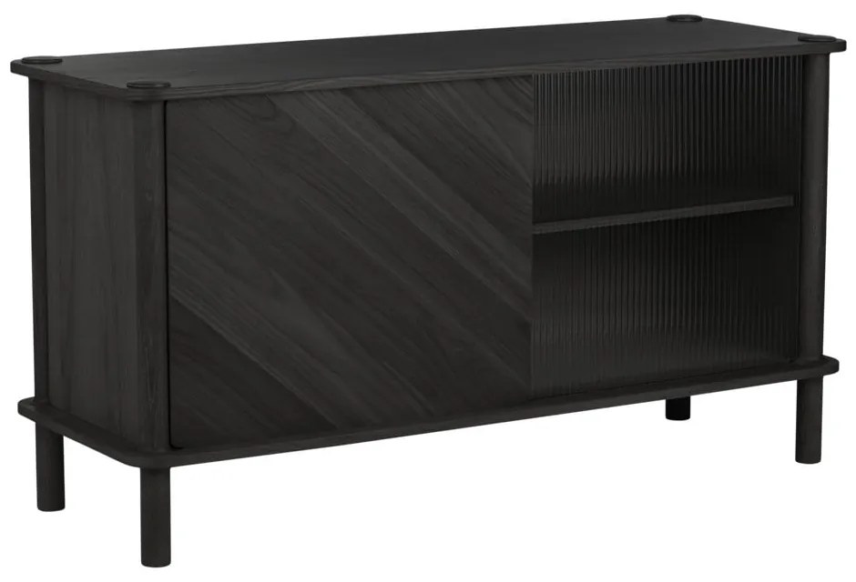 Čierna vitrína z dubového dreva s posuvnými dverami 135x73,5x48 cm Italic – UMAGE