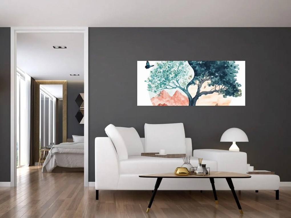 Obraz – Akvarelový strom plný života (120x50 cm)