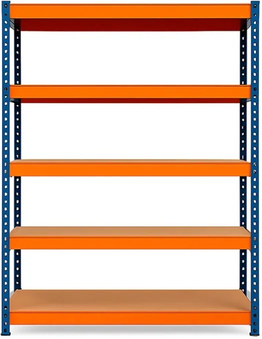 Akcia 10x Regál 216x140x70 cm profesionálny 5-policový, nosnosť 1500 kg - modro-oranžový