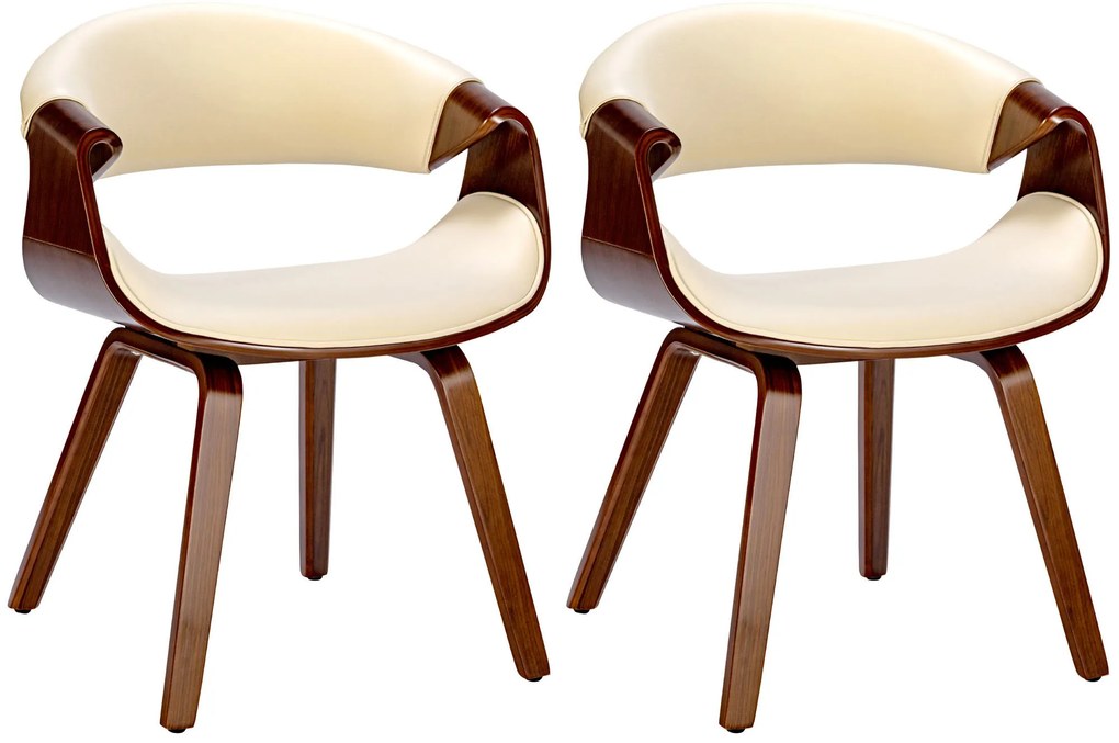 Stolička Foley (SET 2 ks) - koženka, drevené nohy orech - Krémová