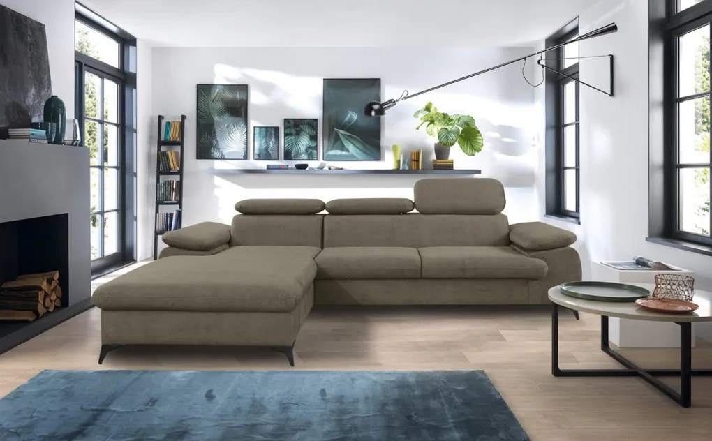 Rohová sedacia súprava Scala, hnedá látka, ľavý roh