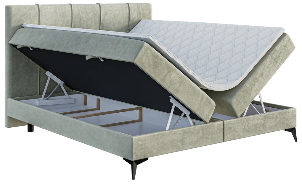 Manželská posteľ Boxspring 200 cm Roseann (svetlobéžová) (s matracom a úl. priestorom). Vlastná spoľahlivá doprava až k Vám domov. 1054612