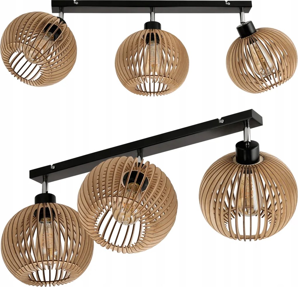 Stropné svietidlo LED luster nastaviteľný drevený 3xe27