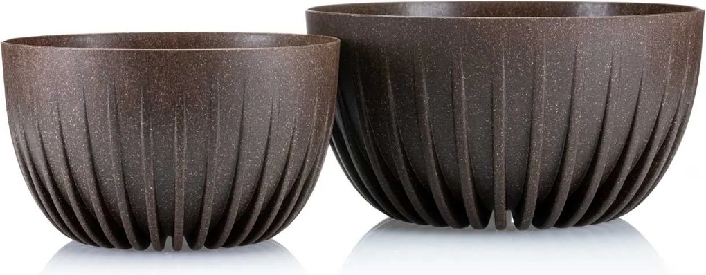 PLASTOVÝ KVETINÁČ STRIPPED ECO SADA 2KS 16X30 CM+15X24 CM TMAVOHNEDÁ