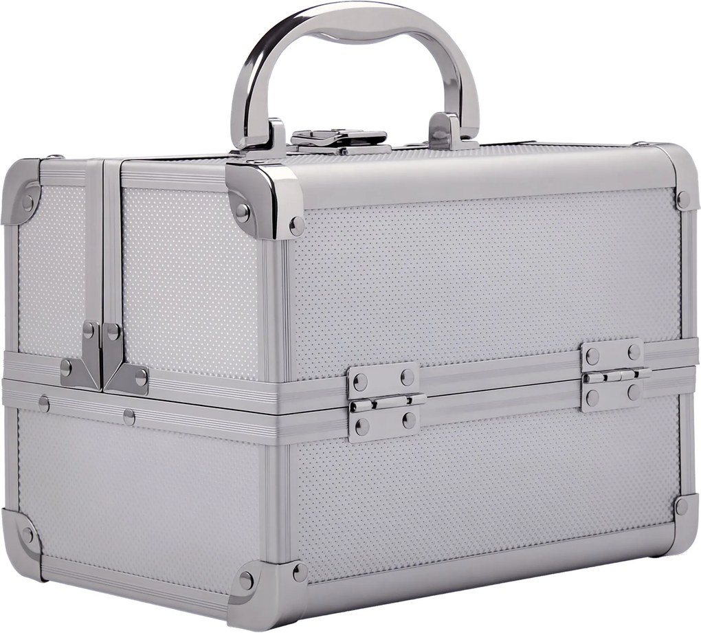 HOMCOM Profesionálny Makeup Kufrík Prenosný Kozmetický Organizér s 3-vrstvovými Zásuvkami a Zrkadlom + 2 Kľúče na Šperky a Manikúru, 20x15x15 cm, Stri