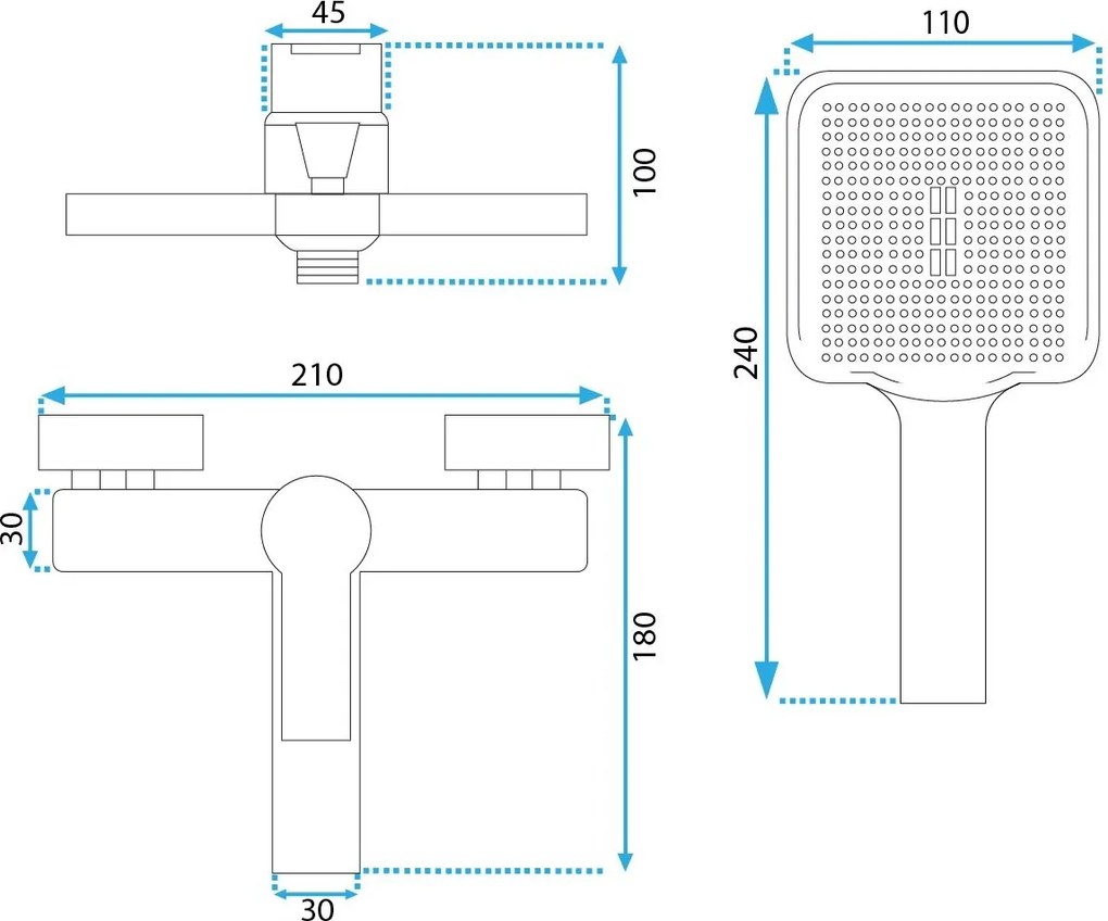 Rea Argus, vaňová batéria s ručnou bodovou sprchovou súpravou, čierna matná, REA-B6407