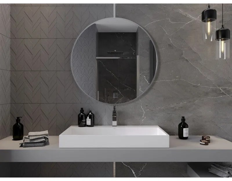 Mexen Loft, okrúhle kúpeľňové zrkadlo 90 cm, farba rámu brúsená oceľ, 9850-090-090-000-10