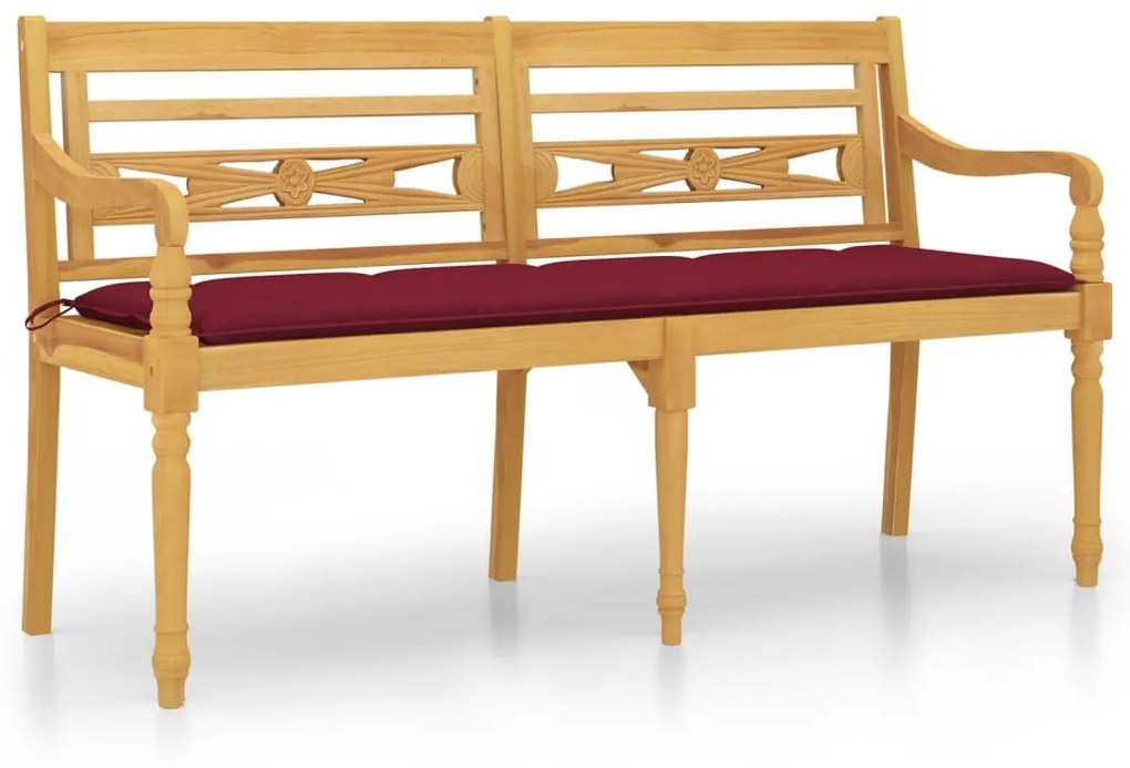 vidaXL Lavička Batavia s vínovočervenou podložkou 150 cm tíkový masív