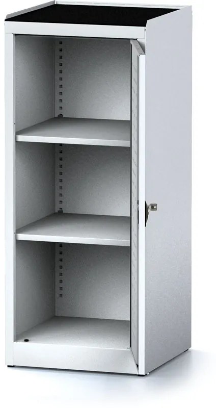 Úzka policová dielenská skriňa MECHANIC, 2 police, 490 x 500 x 1170 mm, sivé dvere