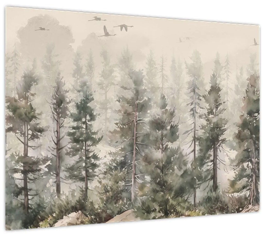 Obraz - Borovicový les I., aquarel (70x50 cm)