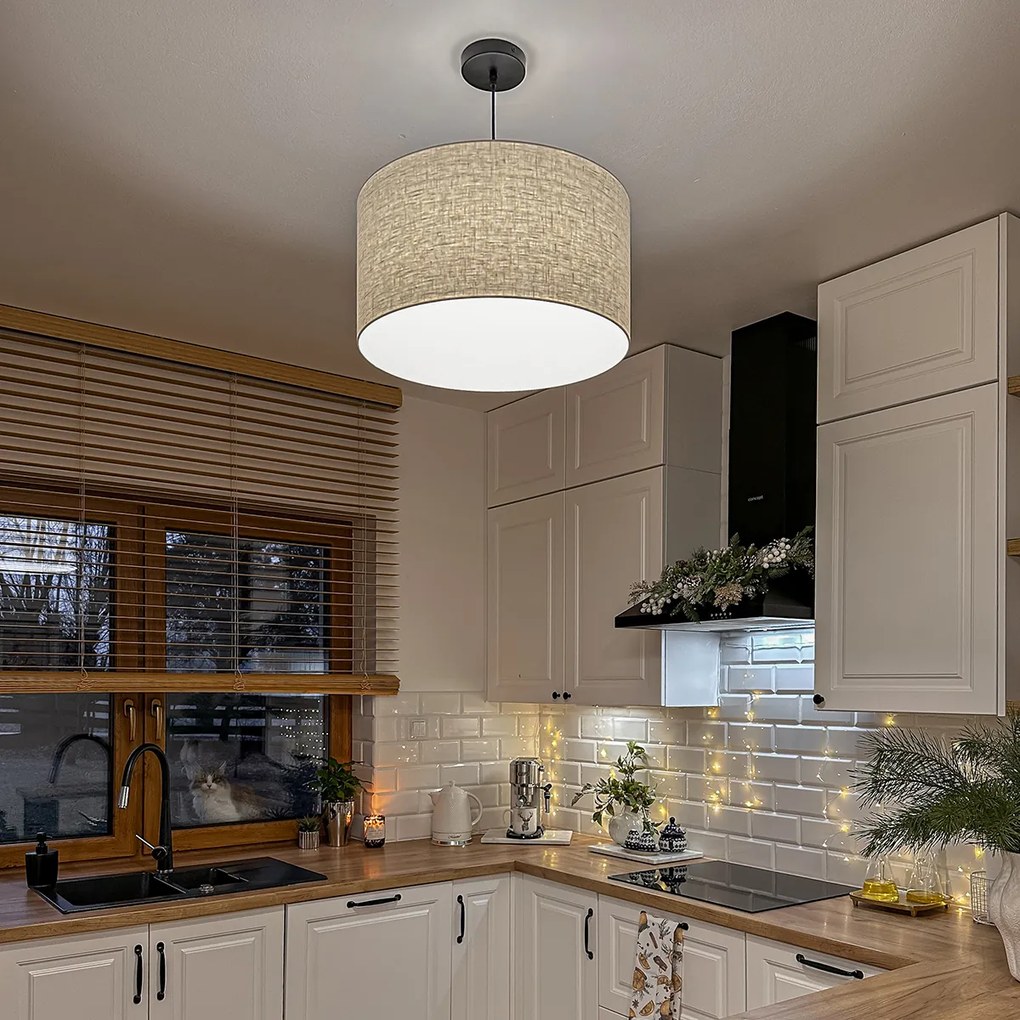 Rustikálne závesné svietidlo čierne s béžovým tienidlom 50 cm - Combi 1