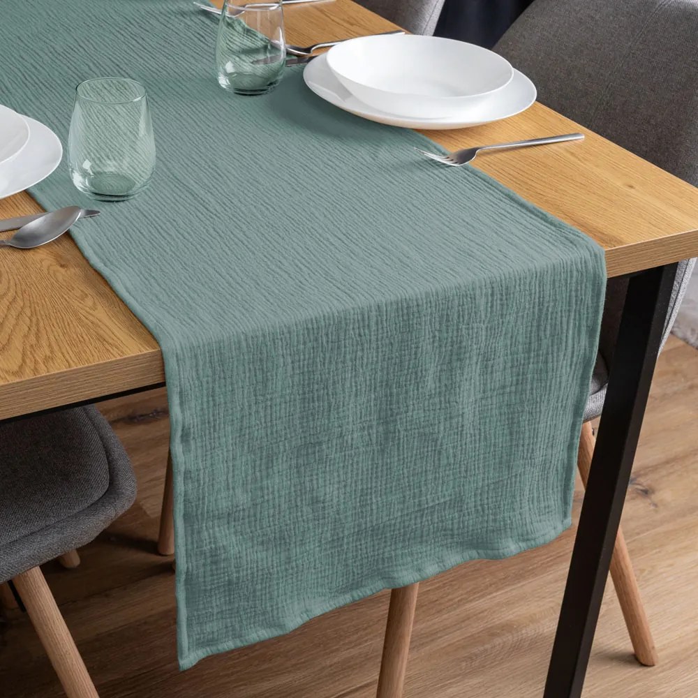 Biante Mušelínový behúň na stôl MSN-047 Pastelovo modrozelený 35x120 cm