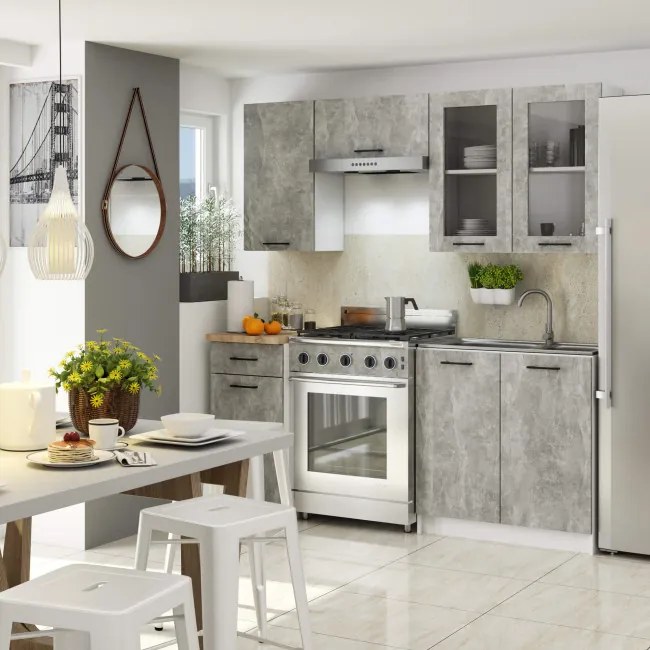 Kuchynská linka OLIVIA H720 1.8 m s vitrínou betón