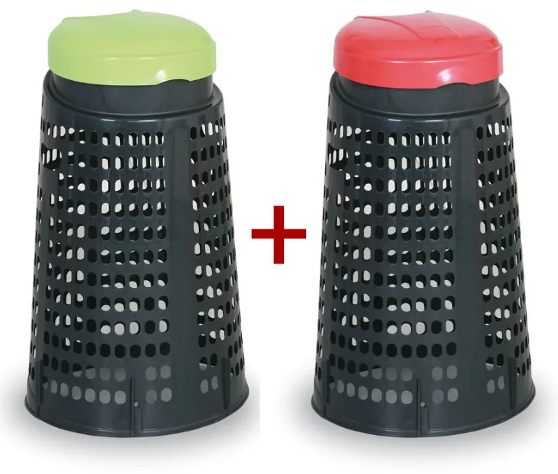 Odpadkový kôš plastový na vrecia 120 L - 1+1 ZADARMO čierny, zelená + červená