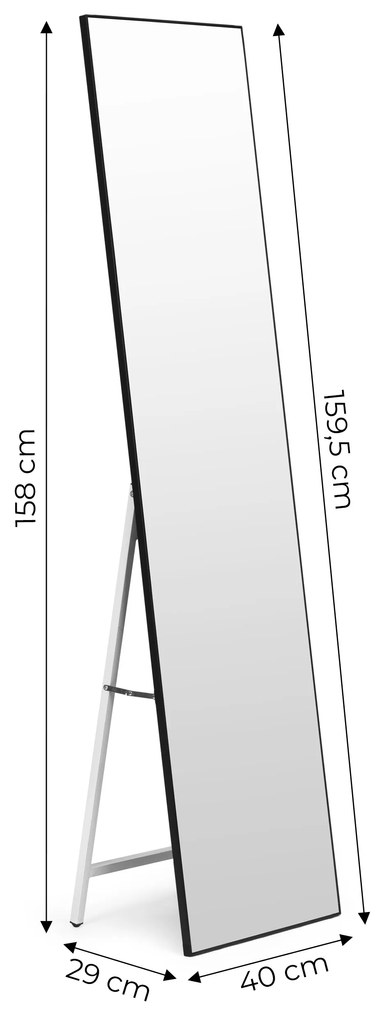 ModernHome Veľké stojace zrkadlo 159 cm, hliník - čierny rám