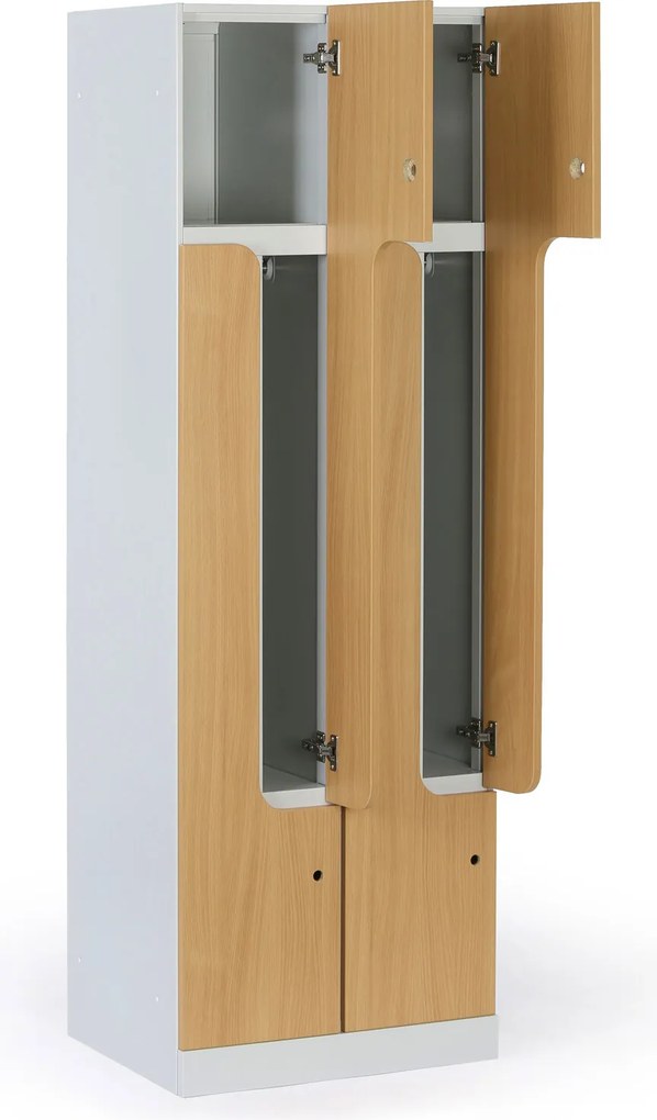 Kovová šatníková skrinka S1 Z, 4 oddiely, 1850 x 600 x 500 mm, zámok s čítačkou RFID kariet, laminované dvere, orech