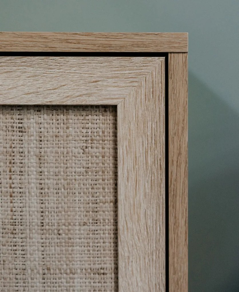 Široká komoda so zásuvkami Bali, dub sonoma/výplet