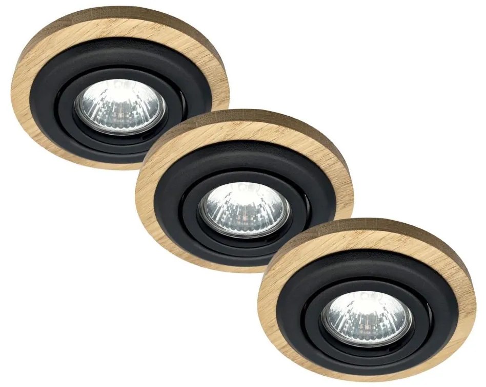 Sada 3 ks podhľadových svietidiel TOBBY, 1× GU10/20W/230V, pr. 11,5 cm, dub/čierna