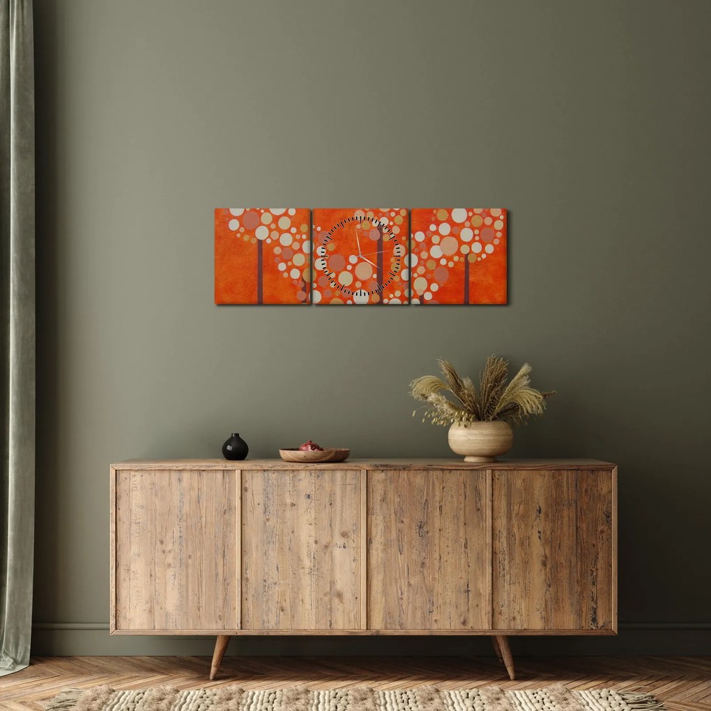 Obraz - Oranžový les (s hodinami) (90x30 cm)