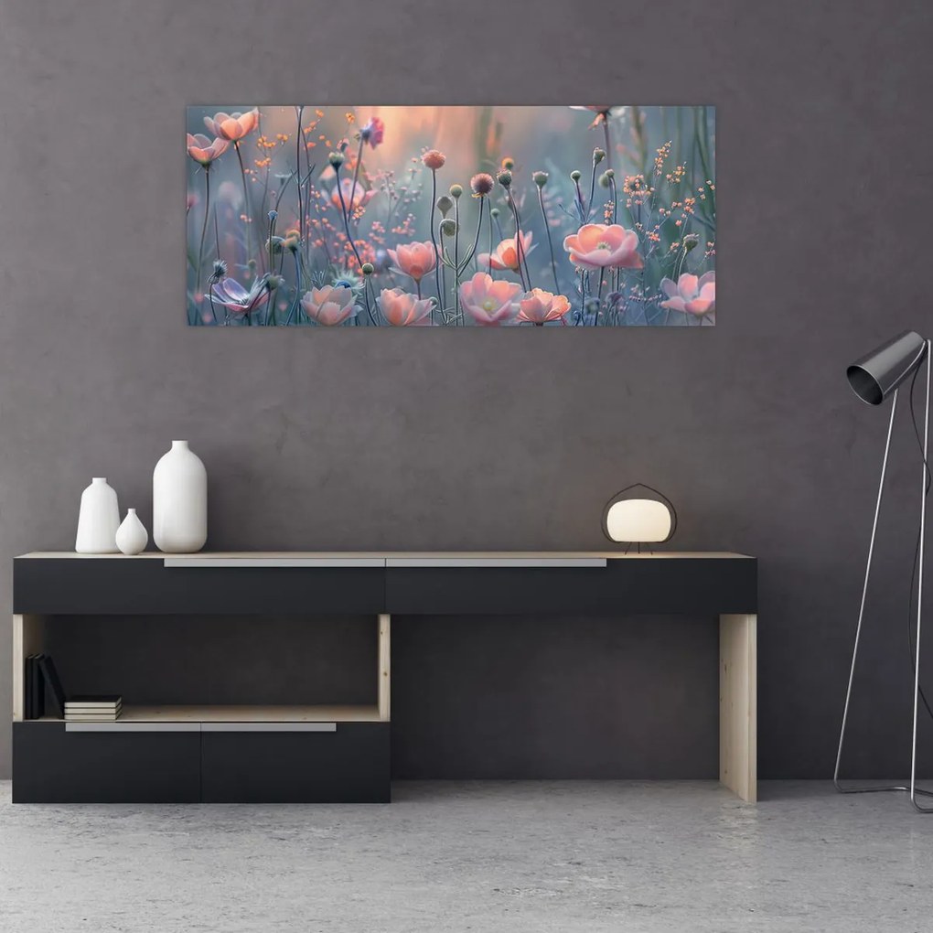 Obraz - Kvety v pastelových farbách (120x50 cm)
