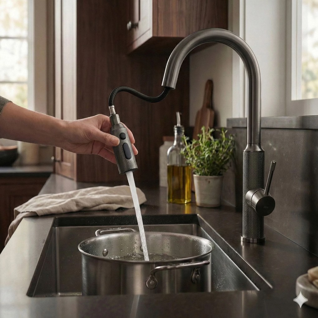 Rea Master, vysoká kuchynská batéria s výsuvným výtokom, grafitová matná, REA-B7206