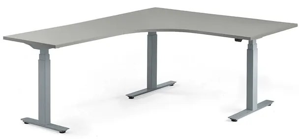 Nastaviteľný stôl MODULUS, rohový, 1600x2000 mm, strieborná, svetlošedá