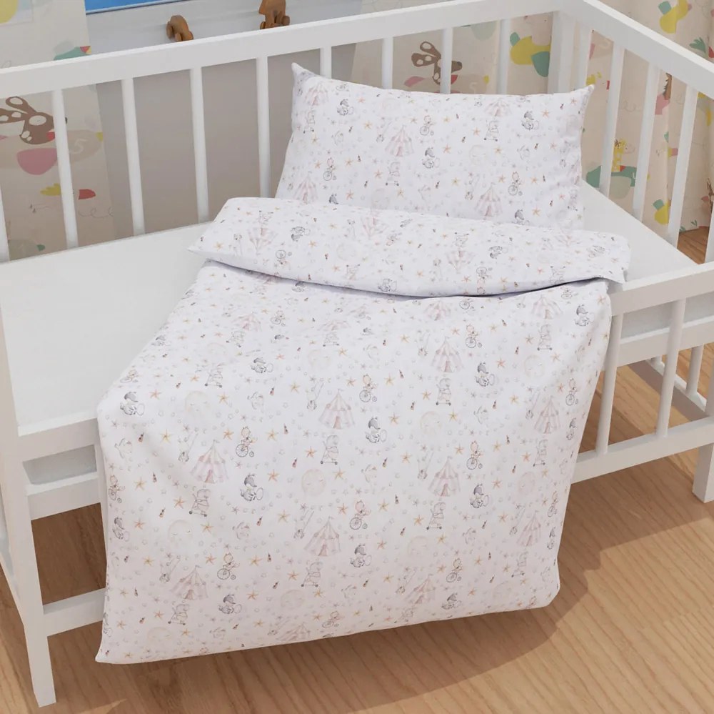 Biante Detské bavlnené posteľné obliečky do postieľky Sandra SA-371 Ružový cirkus so zvieratkami Do postieľky 90x130 a 40x60 cm