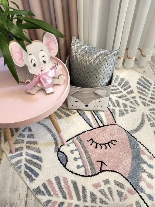 Detský koberec Kiddy LAMA / LISTY pastelový