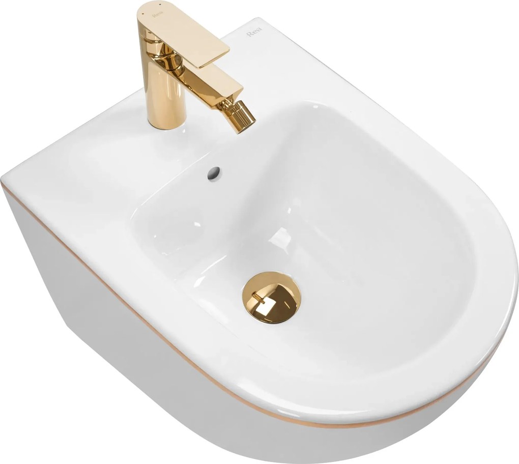 Závesný bidet REA CARLO MINI, biela/zlatý lem