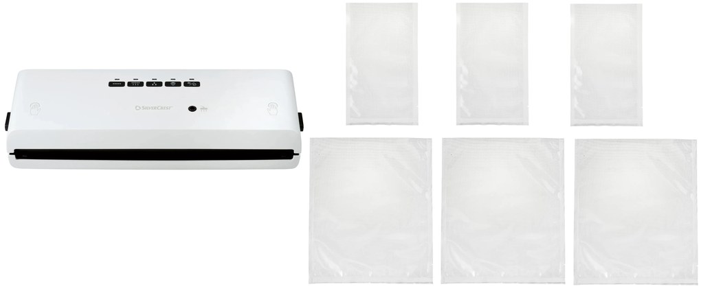 Silvercrest® Vákuovačka SV 130 A1, biela + Fóliové vrecká, 15 x 25 cm, 150 kusov + Fóliové vrecká, 25 x 30 cm, 75 kusov (800011375)