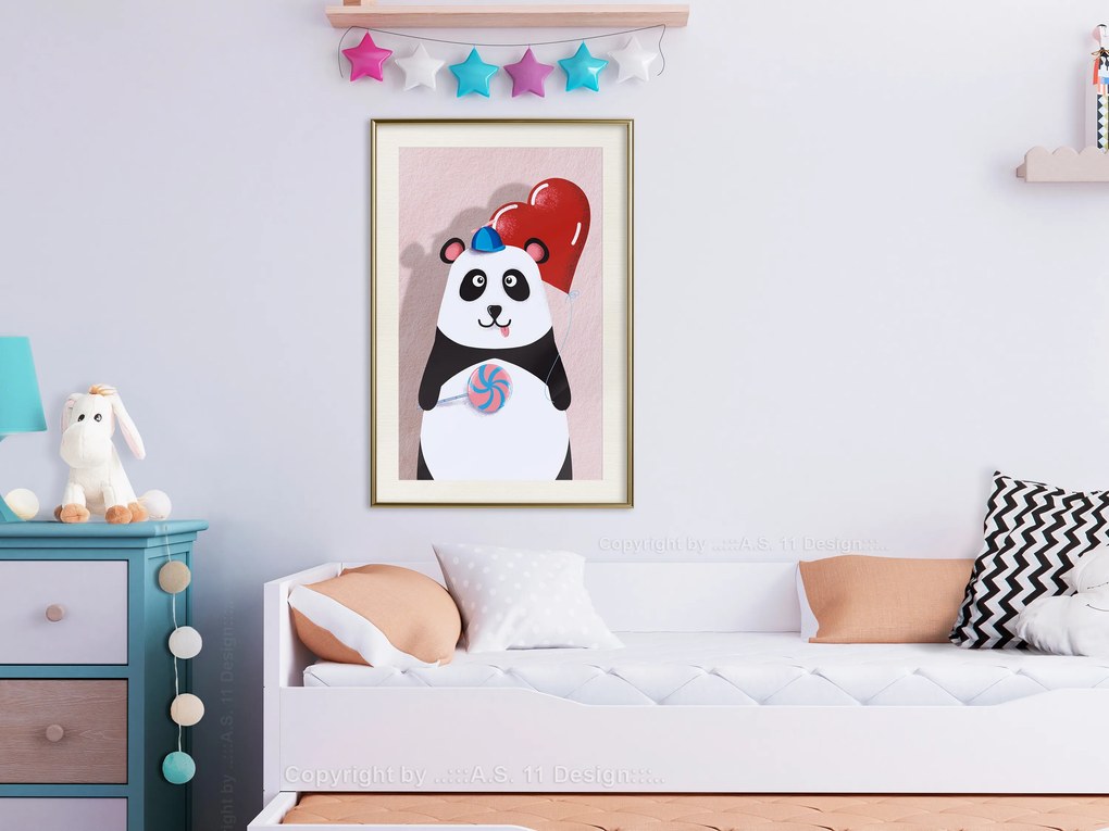 Artgeist Plagát - Panda with a Balloon [Poster] Veľkosť: 40x60, Verzia: Čierny rám