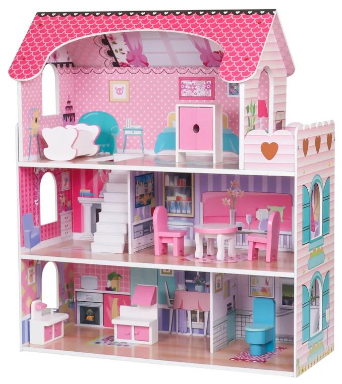 Lean Toys Drevený farebný domček pre bábiky – Villa Bianka 70 cm
