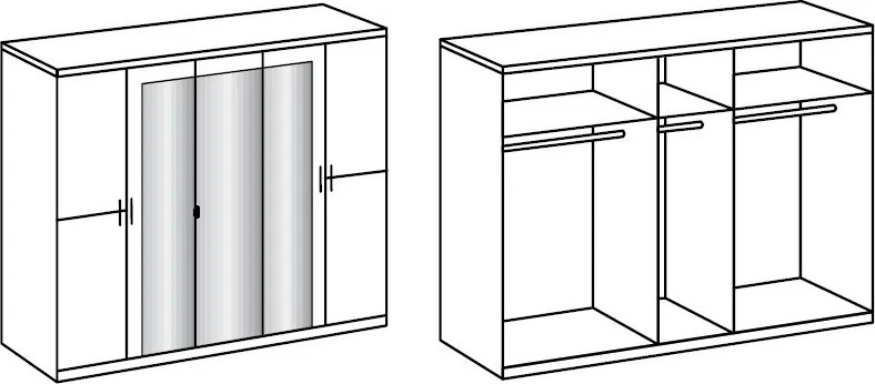 Šatníková skriňa so zrkadlami Anna, 225 cm, biela