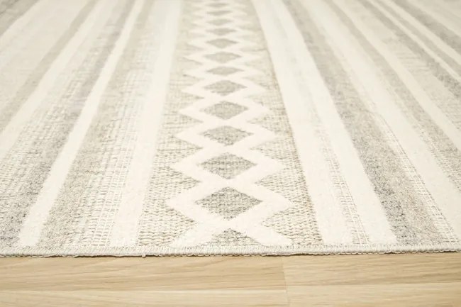 Koberec Cotton C102 Etno / kosoštvorce, krémový / sivý / béžový