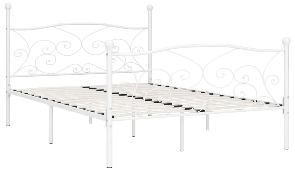 vidaXL Posteľný rám s lamelovým roštom, biely, kov 160x200 cm