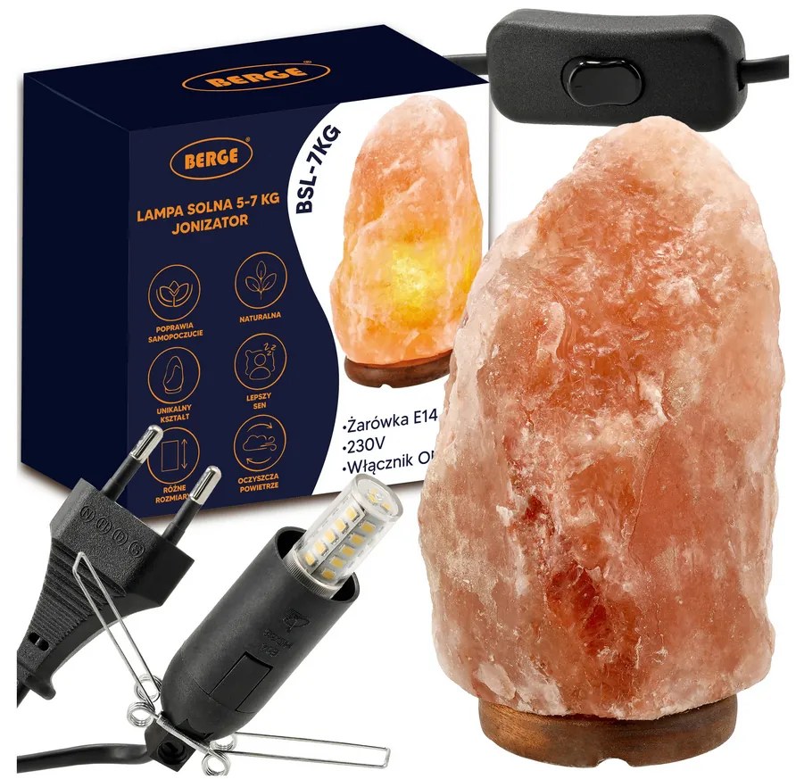 BERGE Soľná lampa 5-7kg - Ionizátor / nočná lampa