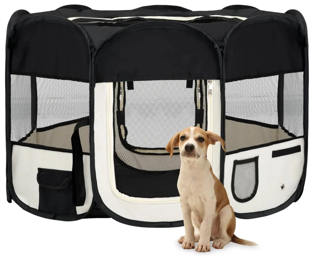 vidaXL Skladacia ohrádka pre psa s prenosnou taškou čierna 110x110x58 cm