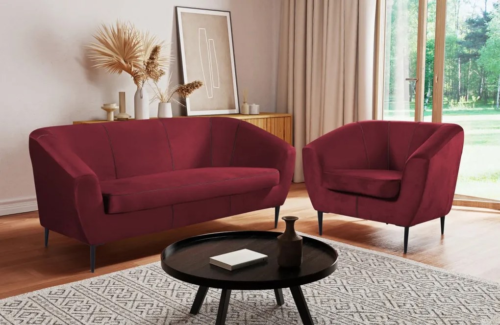 Trojmiestna pohovka Olivio, červená zamatová látka