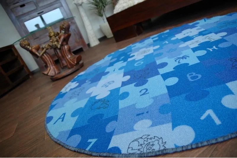 3kraft Detský guľatý koberec PUZZLE modrý