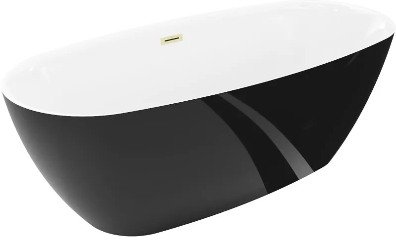 Mexen Luvo Slim, voľne stojaca vaňa 170 × 75 cm, biela-čierna, zlatý matný prepad, 52801707575-55