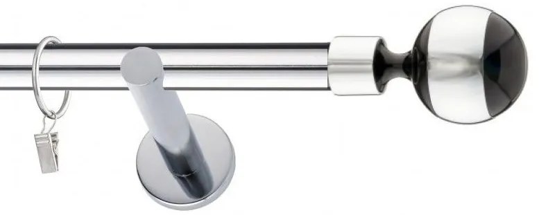 Dekorstudio Chrómová jednoradová garniža čierny VIVALDI 19mm Dĺžka: 140cm, Typ uchytenia: Držiak modern, Typ príslušenstva: Krúžky tiché so štipcami