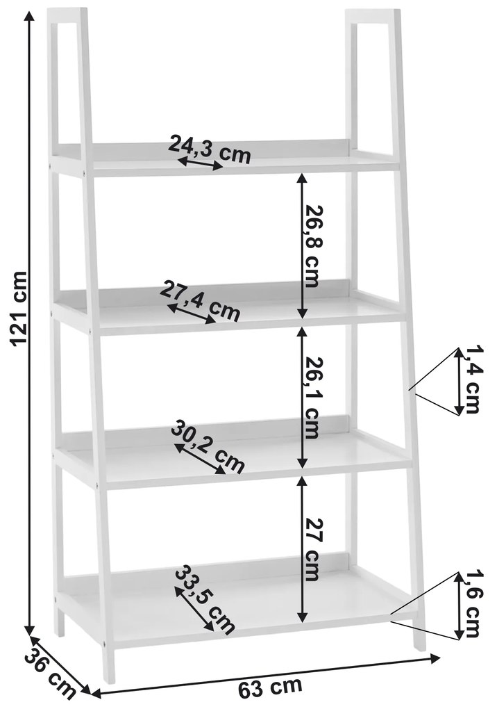 Kondela 4-policový regál, biela, REON TYP 2