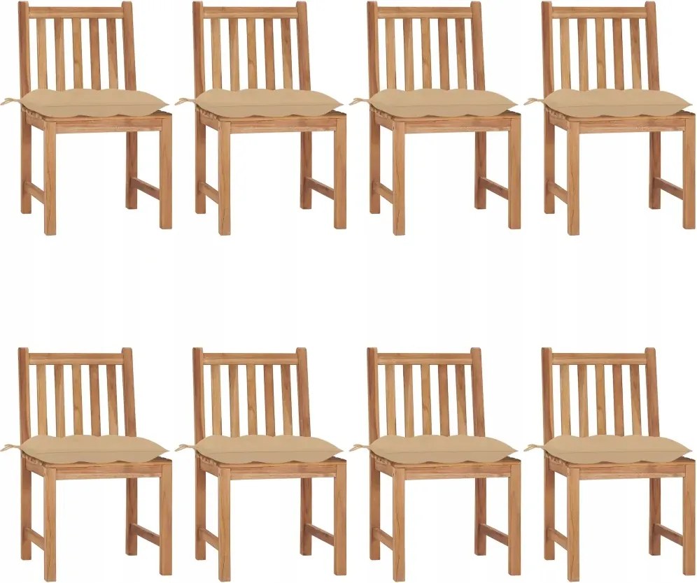 vidaXL Záhradné stoličky 8 ks s podložkami tíkový masív