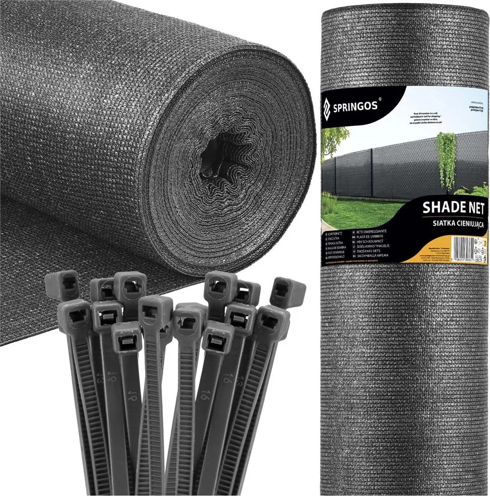 Tieniaca sieť 95 % – 1,5 × 50 m, 185 g/m², svetlý antracit + 200 ks viazacích pások Springos SN0062