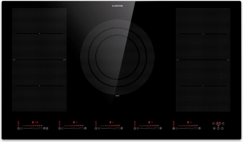 Klarstein Masterzone 90 Flex, indukčná varná doska, max. 12 600 W, vstavaná, 5 zón, 2 Flex zóny, technológia ThermoBoost, Smart Flex