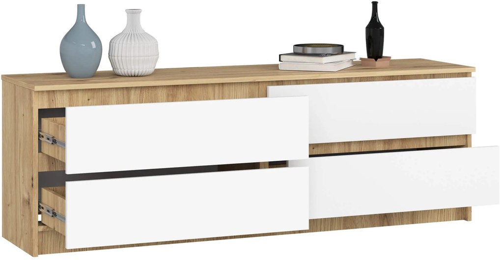Komoda Kuba 160 cm 4 zásuvky dub artisan/biela