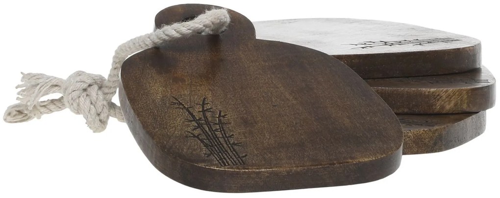 Set 4ks hnedá drevená mangová doštička Tapas Tours - 15*15 cm