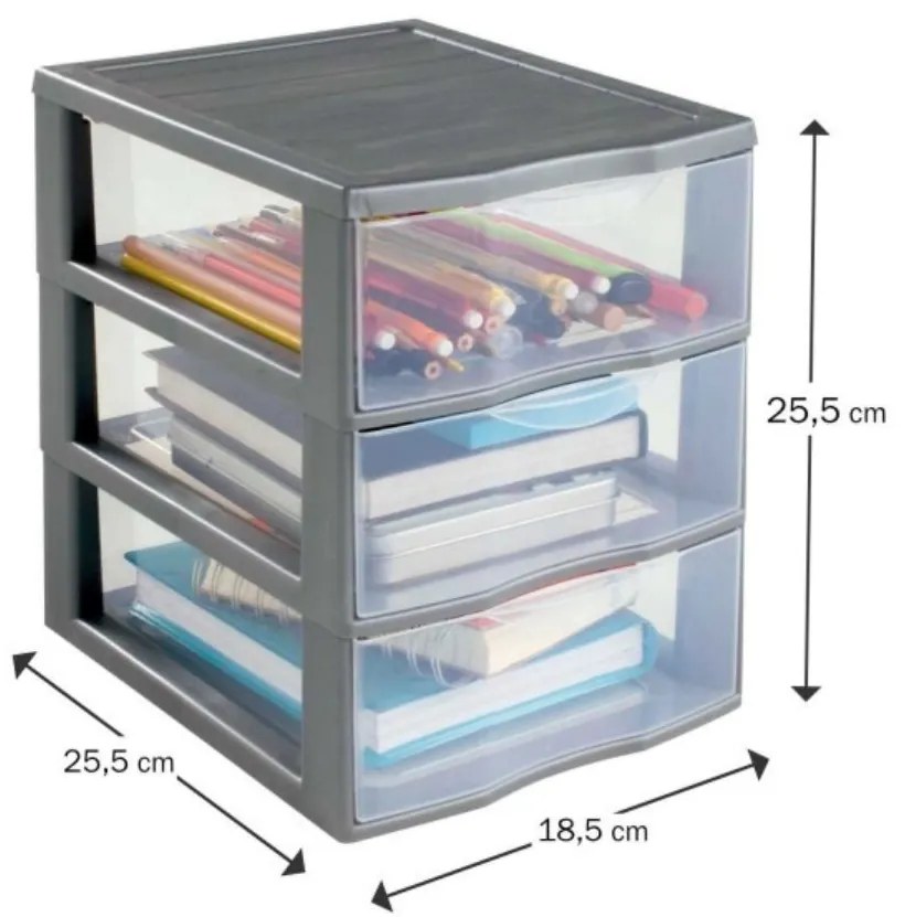 SUNDIS Úložný box s 3 zásuvkami, antracit, OFFICEMIX A5