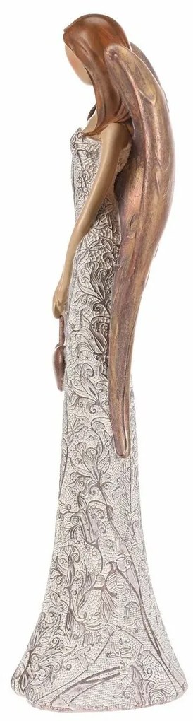 Polyresinový anjel s kvetinovými šatami Zavesené srdce, béžovo-medená